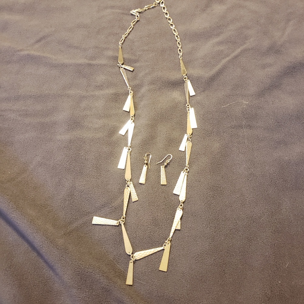 Long silver necklace and earring set